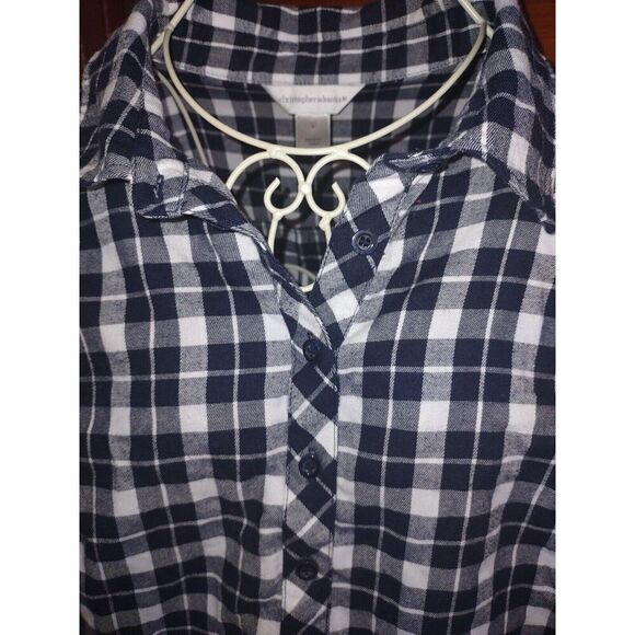 5/$25 EUC Sz L Christopher & Banks 1/2 Button Long Sleeve Black Plaid Tunic - Picture 2 of 6